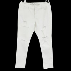 Wax Jean Women's White Stretch Mid Rise Distressed Skinny Denim Jeans Plus Sz 18